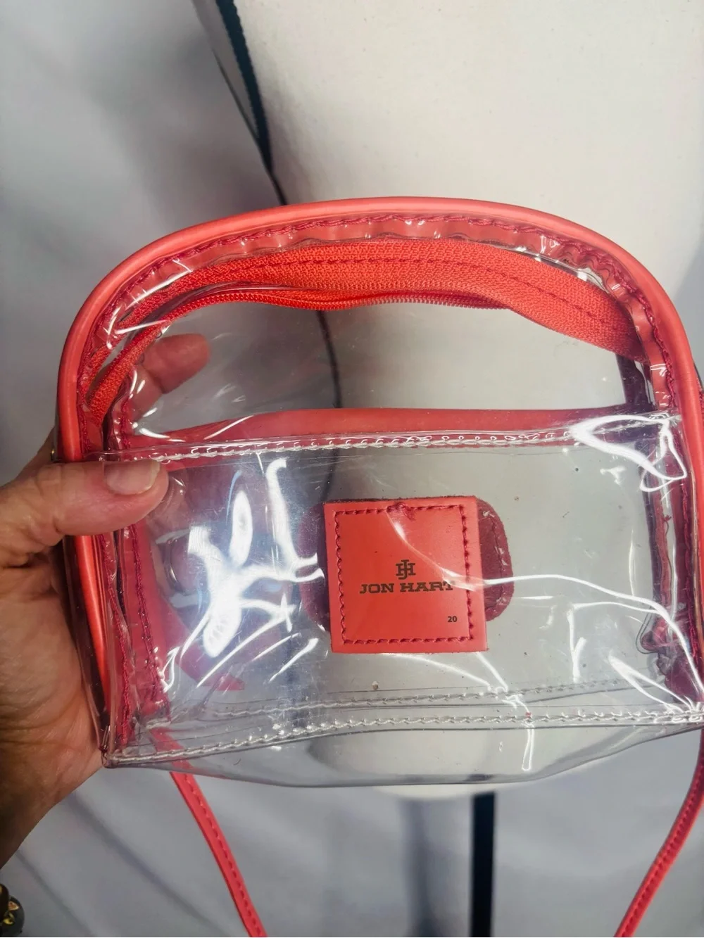 Jon Hart Design Clear Crossbody Bag With B Monogram Salmon Leather trim